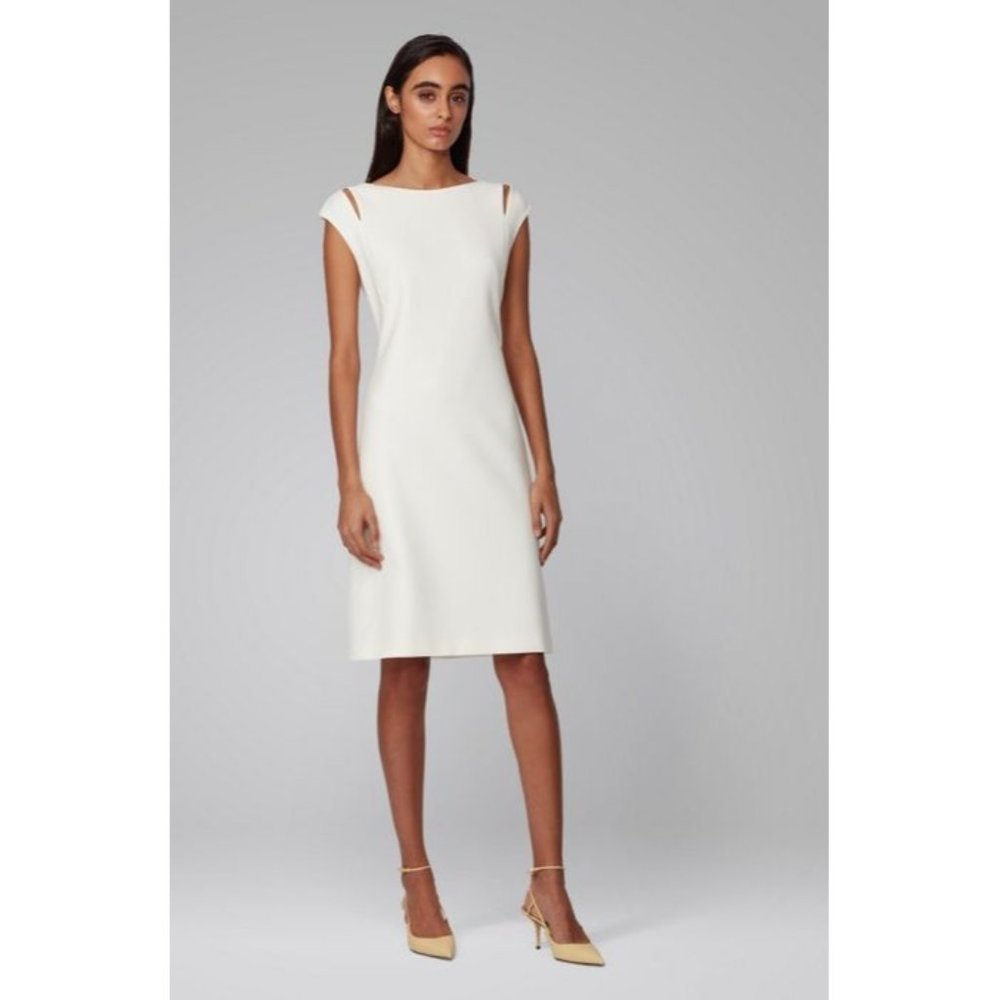 HUGO BOSS Dileky Shoulder Cutout Ponte Shift Dress In Soft Cream